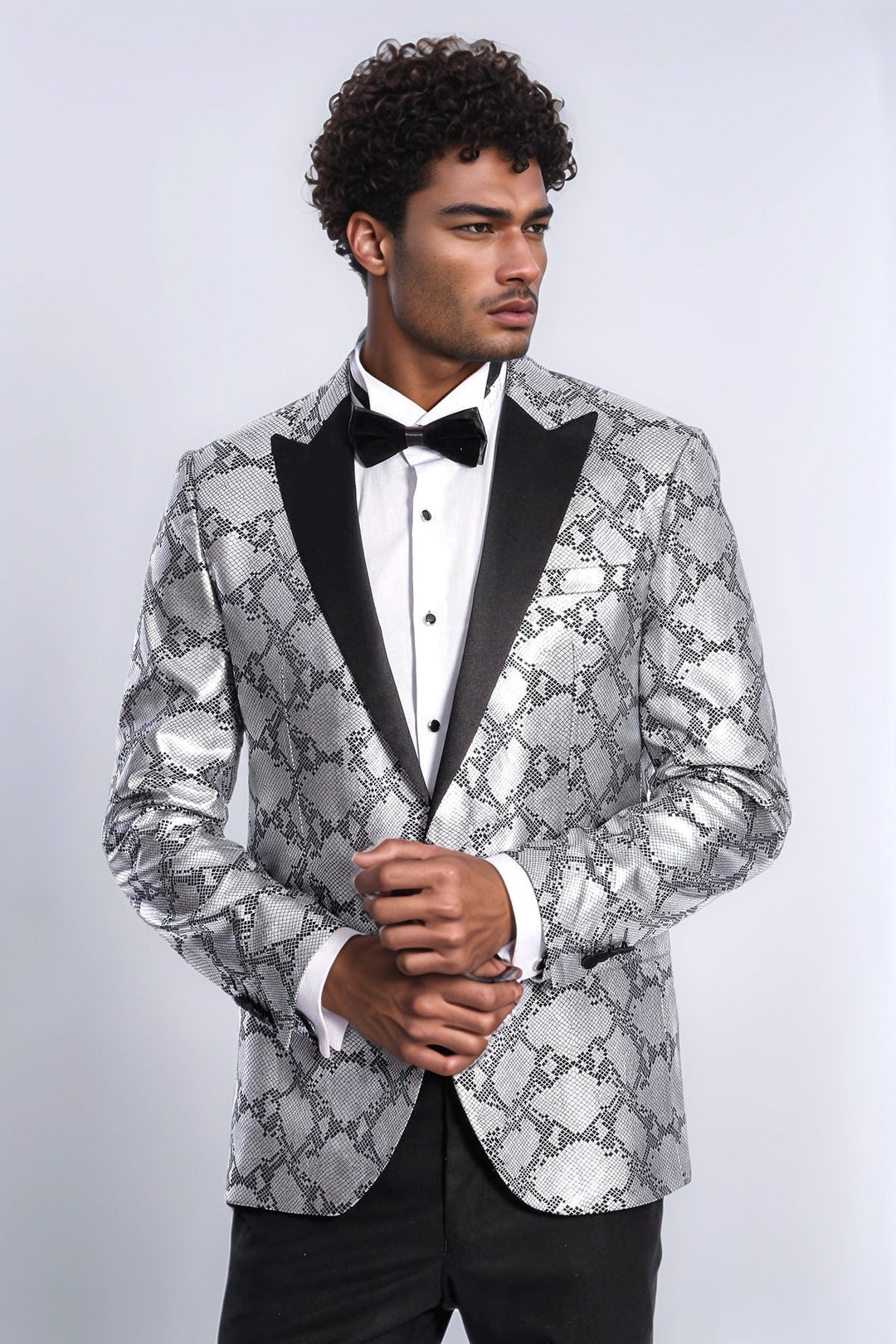 WSS Patterned Slim Fit Grey Men Singer Tuxedo Blazer  - Chaniá