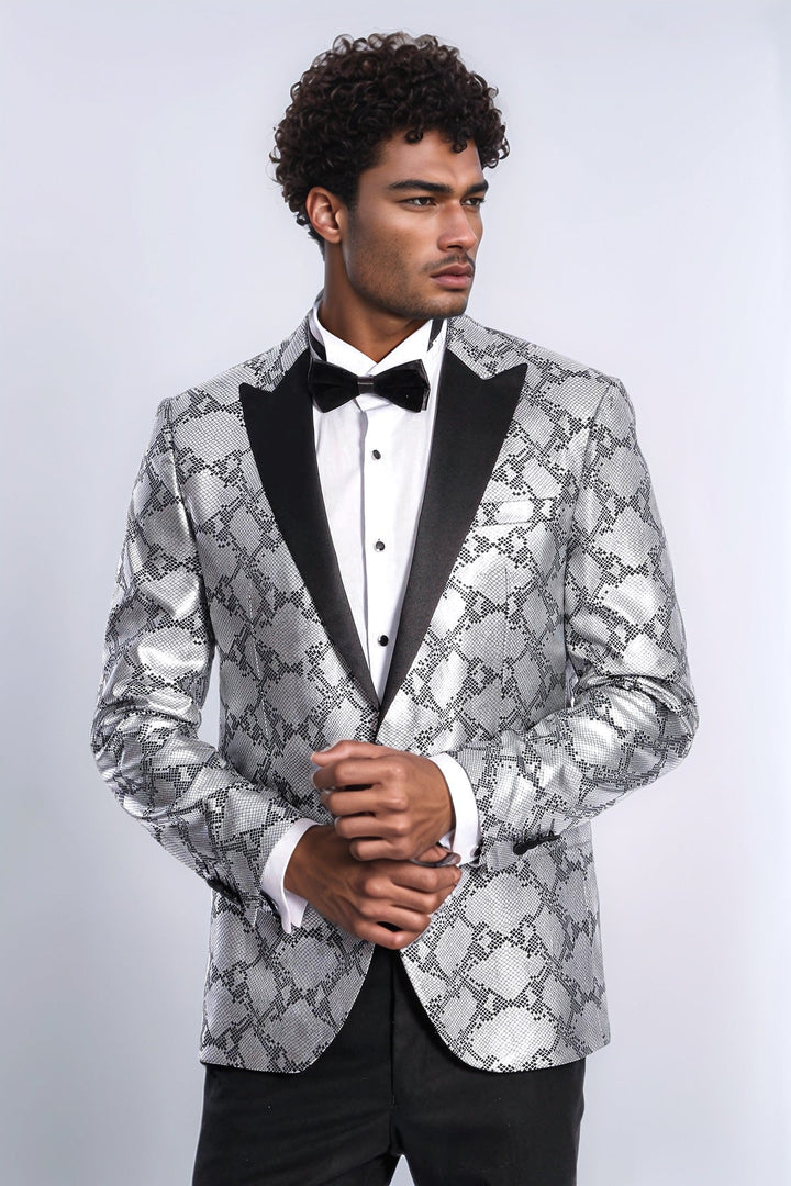 WSS Patterned Slim Fit Grey Men Prom Blazer and Trousers Combination Suit - Thérmi