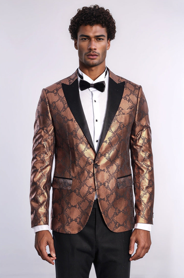 WSS Patterned Slim Fit Brown Men Stage Tuxedo Blazer  - Völklingen