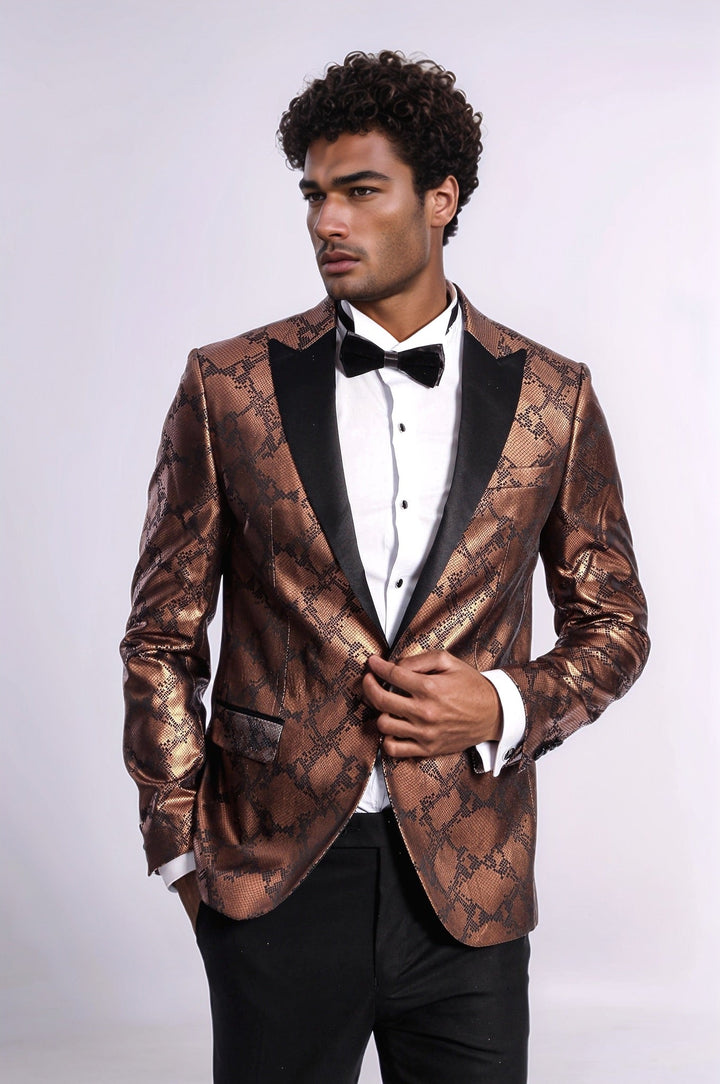 WSS Patterned Slim Fit Brown Men Stage Tuxedo Blazer  - Völklingen