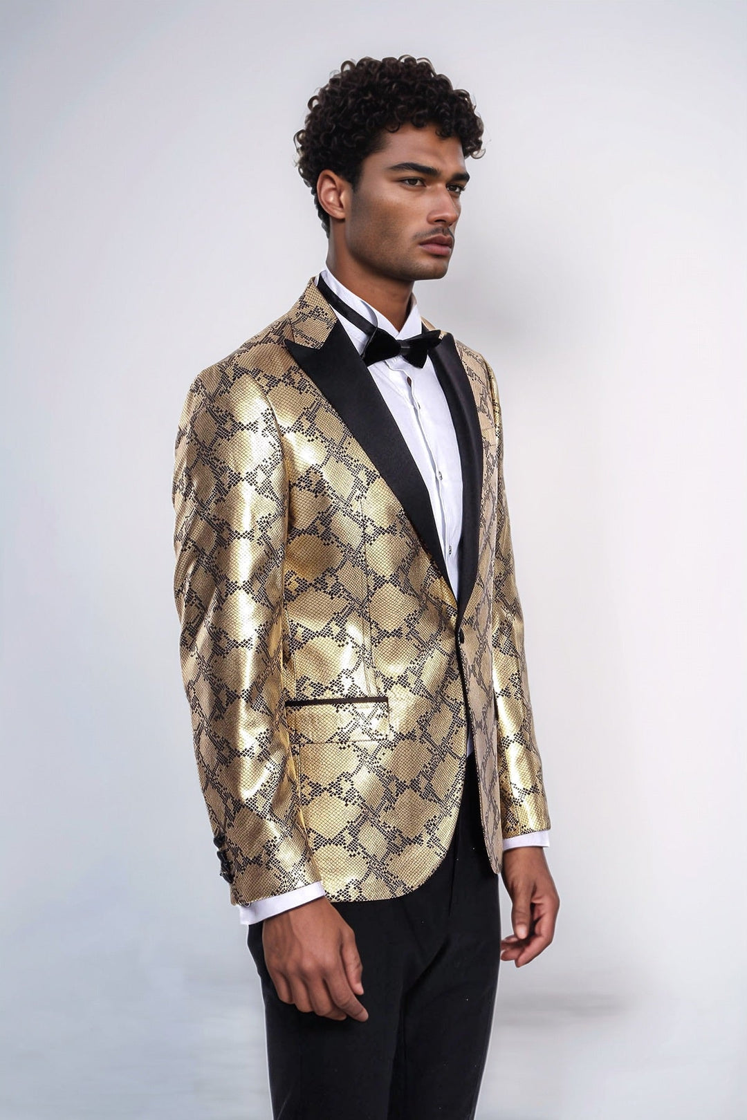 WSS Patterned Slim Fit Gold Men Prom Blazer  - Goose Creek