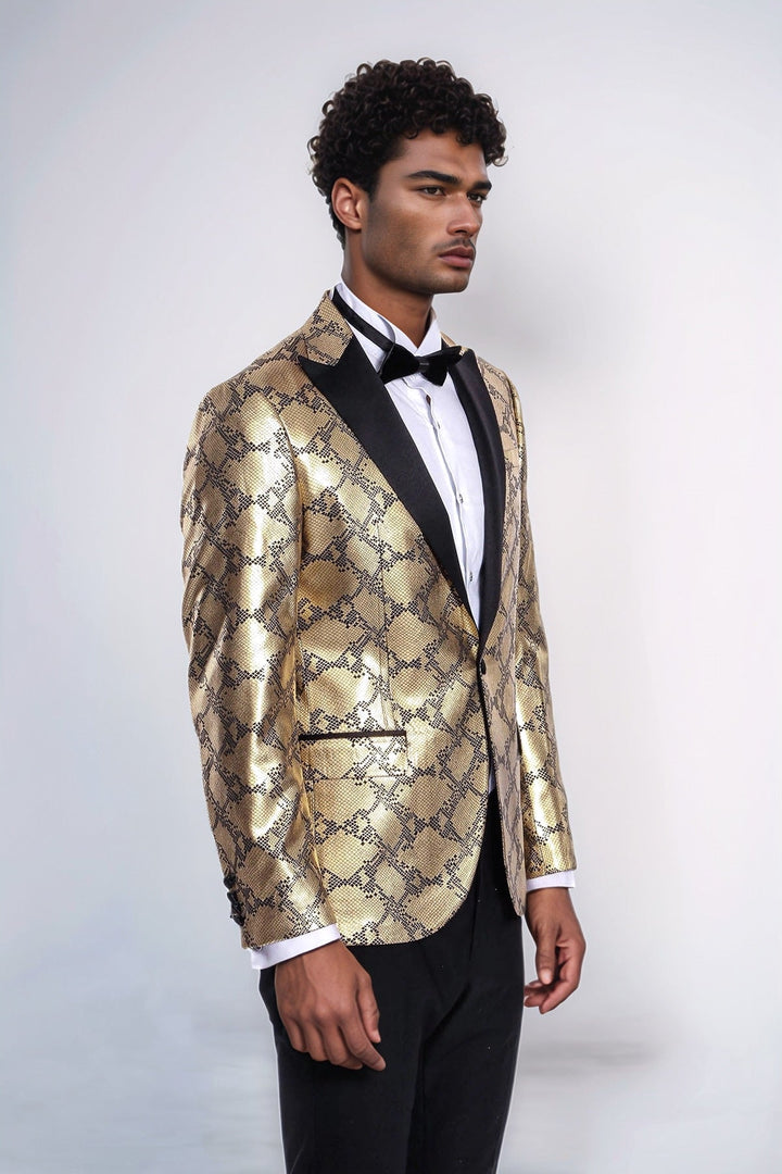 WSS Patterned Slim Fit Gold Men Prom Blazer  - Goose Creek