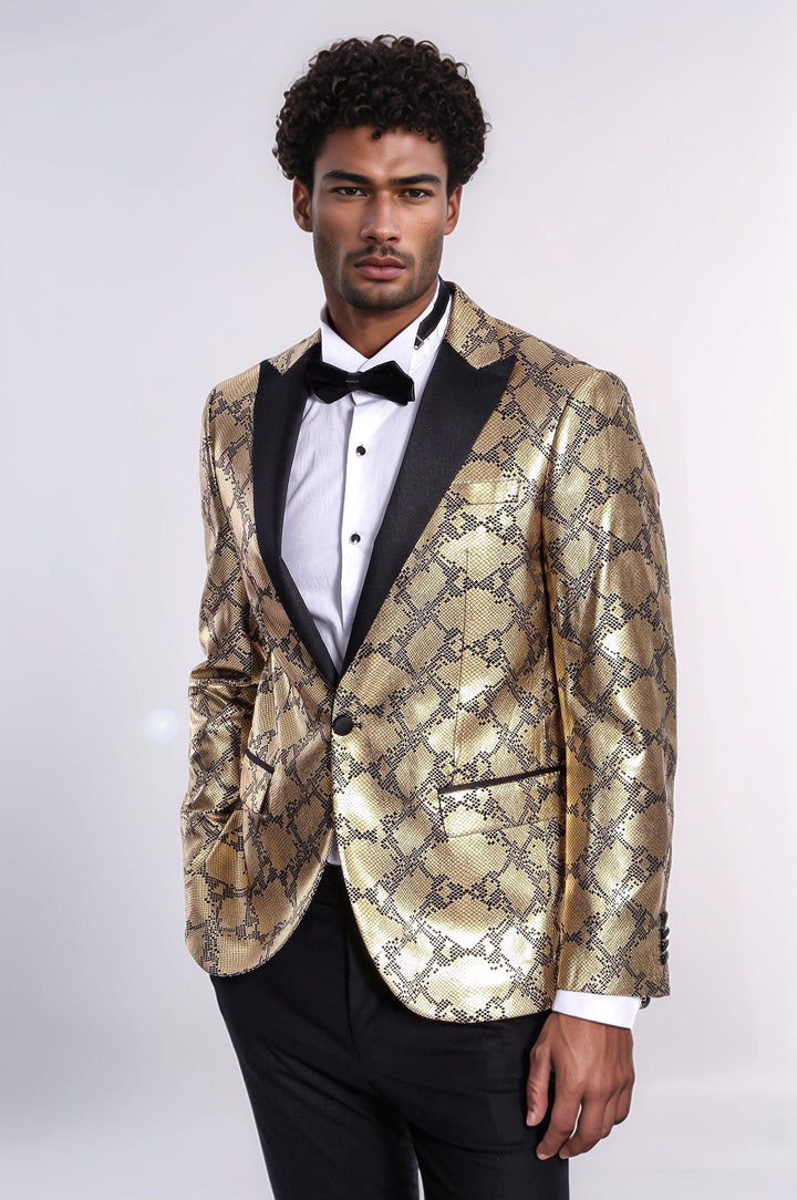 WSS Patterned Slim Fit Gold Men Prom Blazer  - Goose Creek