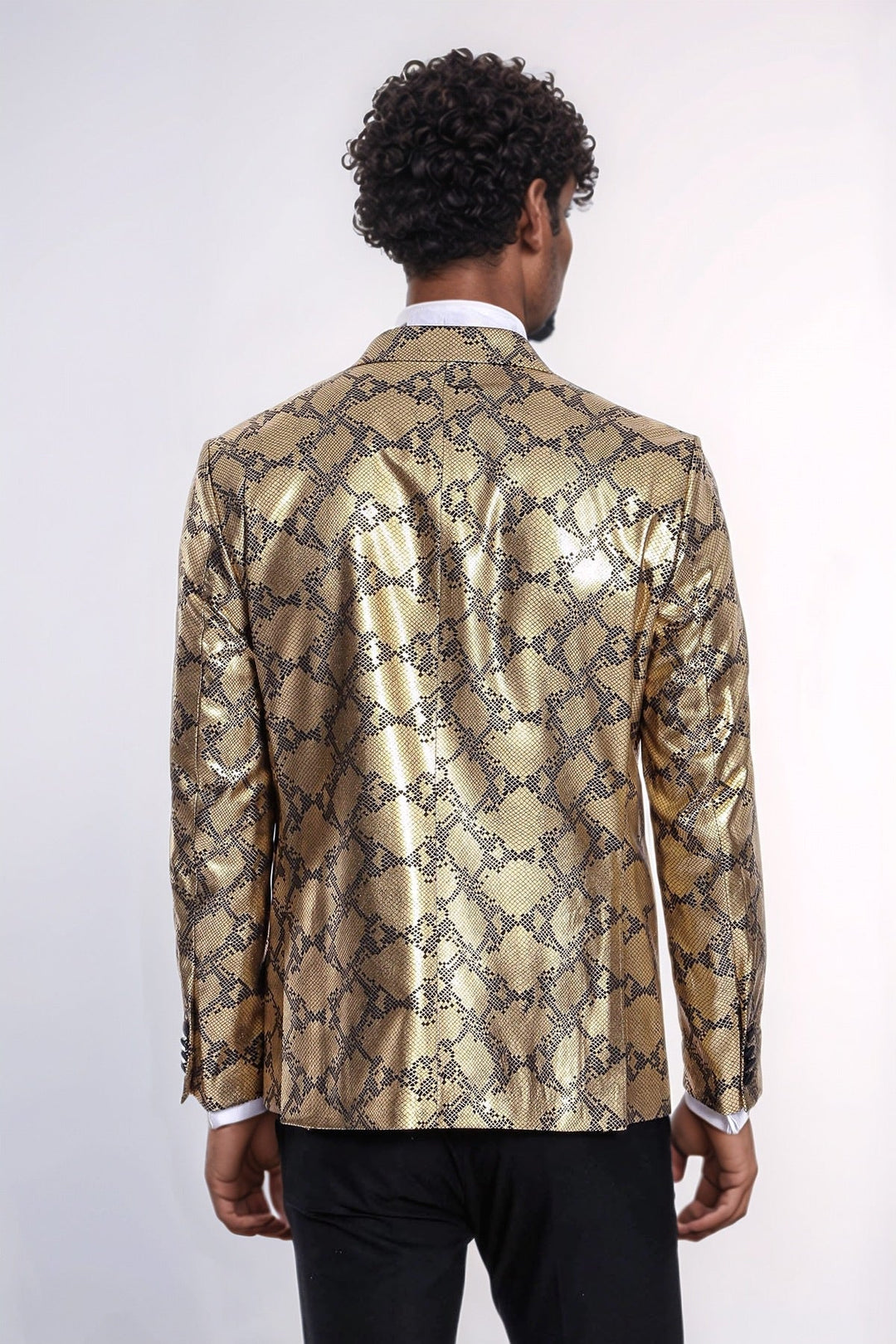 WSS Patterned Slim Fit Gold Men Prom Blazer  - Goose Creek