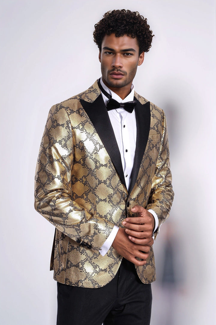 WSS Patterned Slim Fit Gold Men Prom Blazer  - Goose Creek