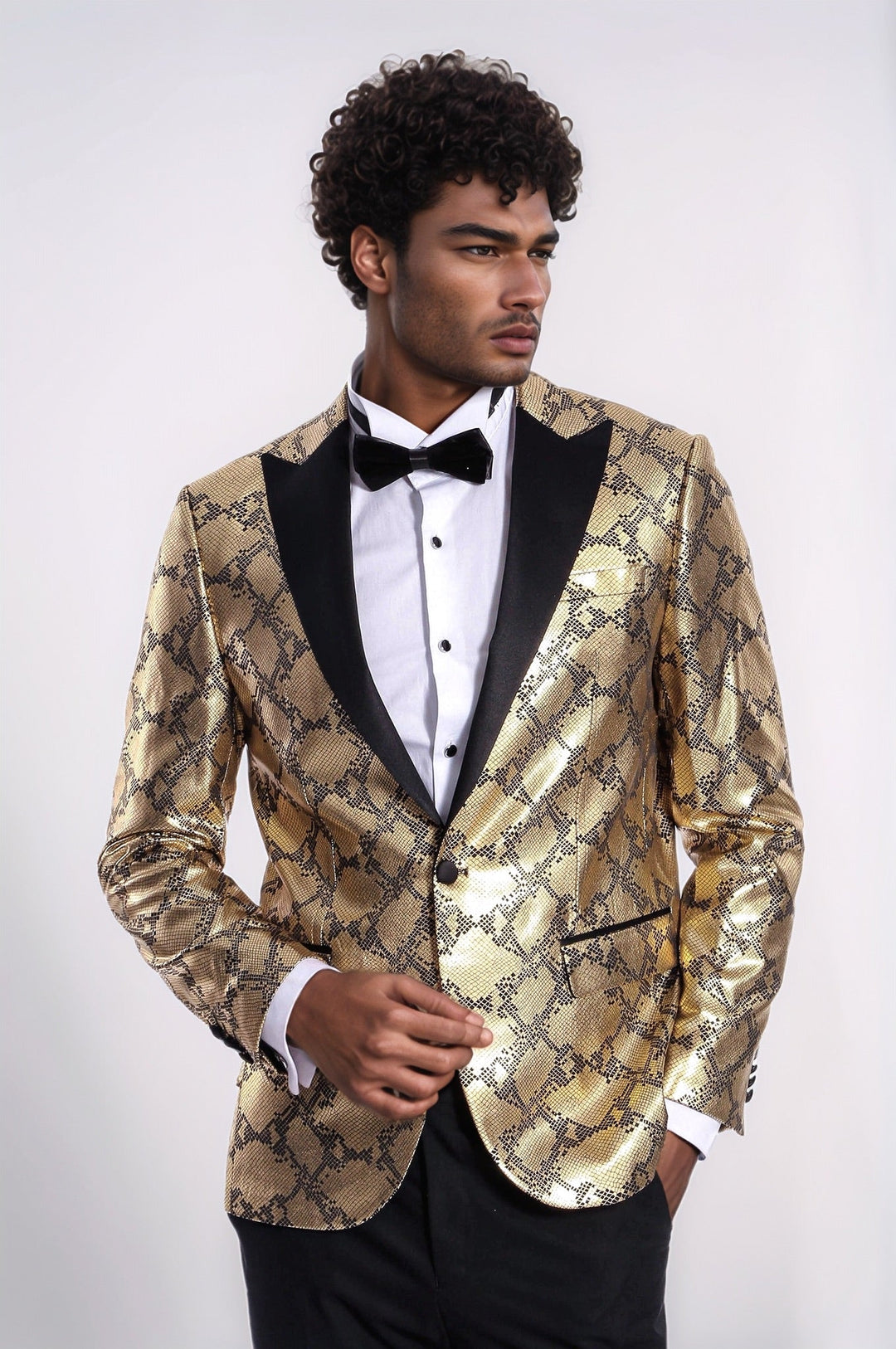 WSS Patterned Slim Fit Gold Men Prom Blazer  - Goose Creek