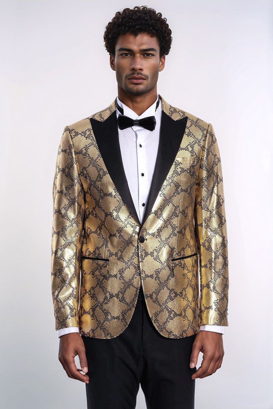 WSS Patterned Slim Fit Gold Men Prom Blazer  - Goose Creek