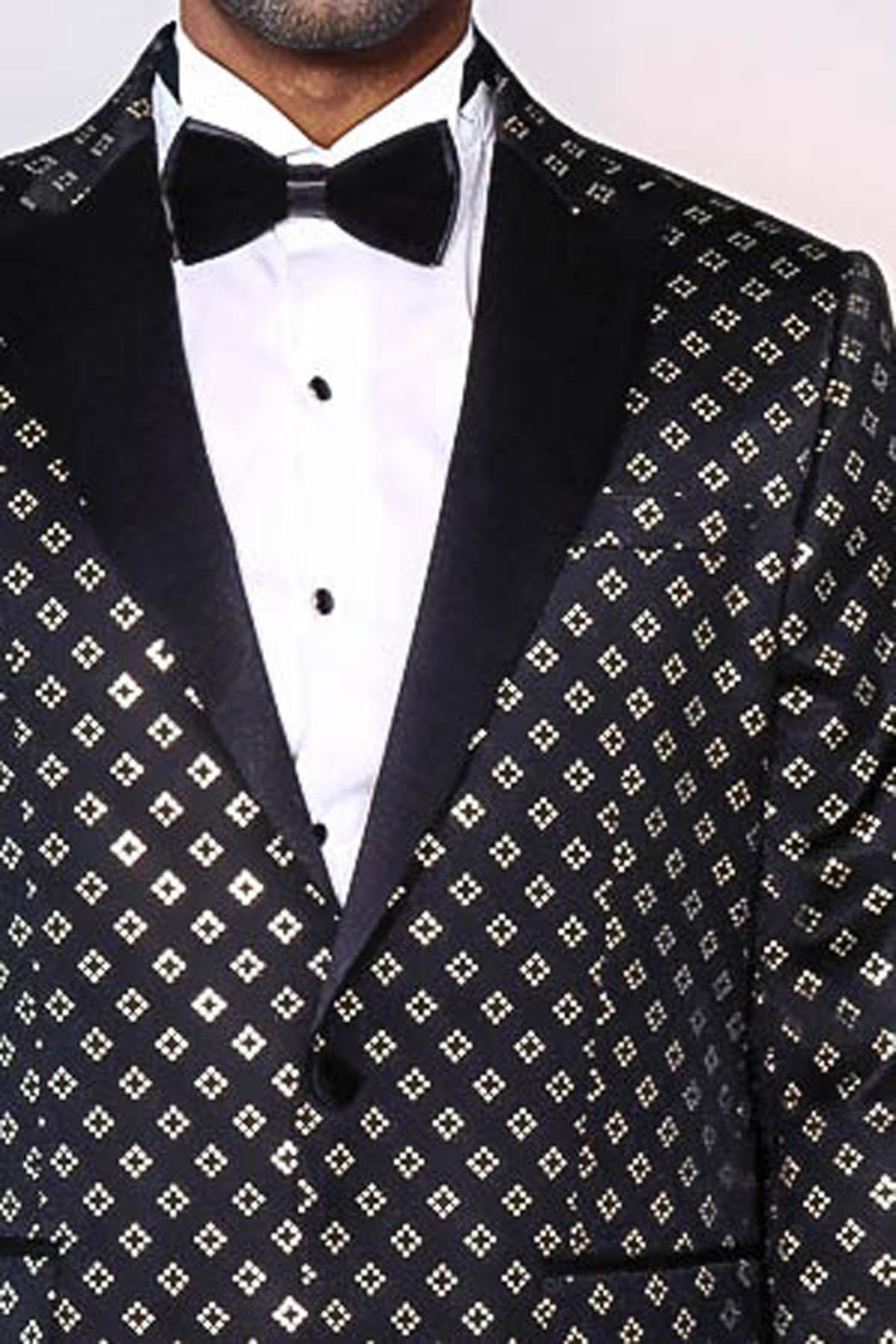 WSS Gold Diamond Pattern Over Black Tuxedo Blazer  - Paterno