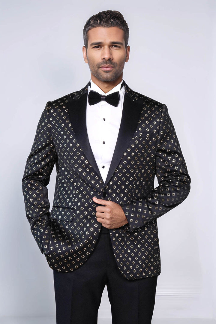 WSS Gold Diamond Pattern Over Black Tuxedo Blazer  - Paterno