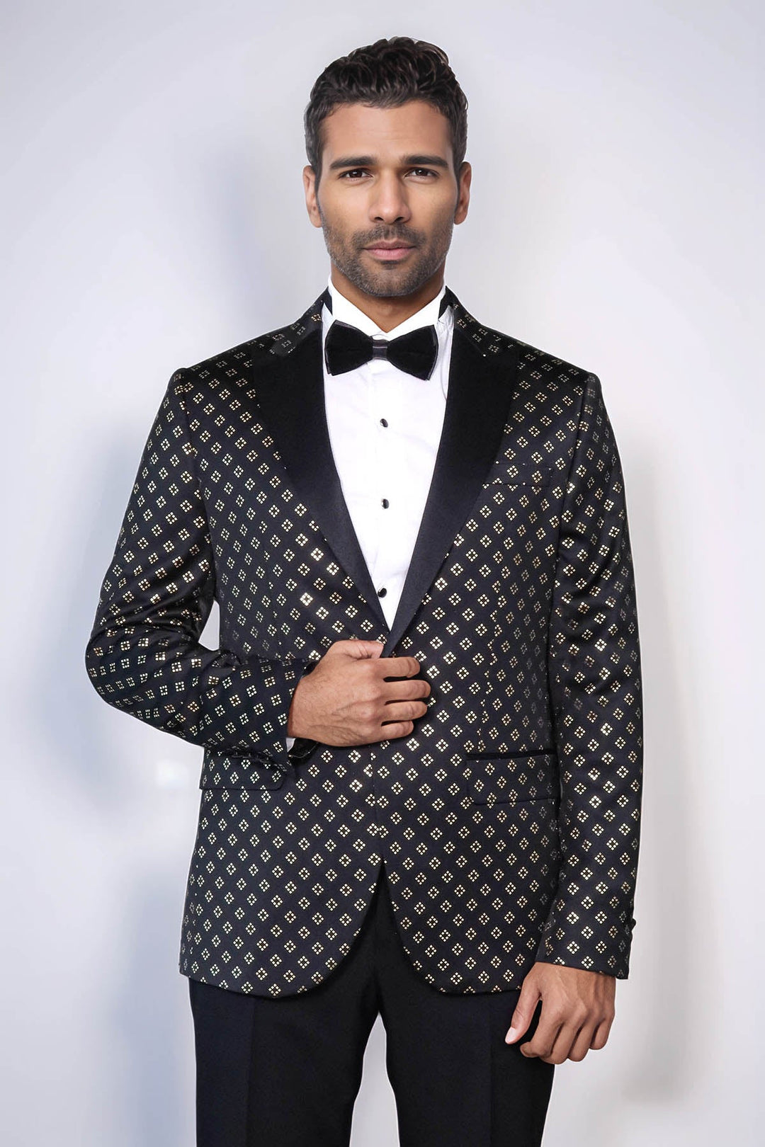 WSS Gold Diamond Pattern Over Black Tuxedo Blazer  - Paterno