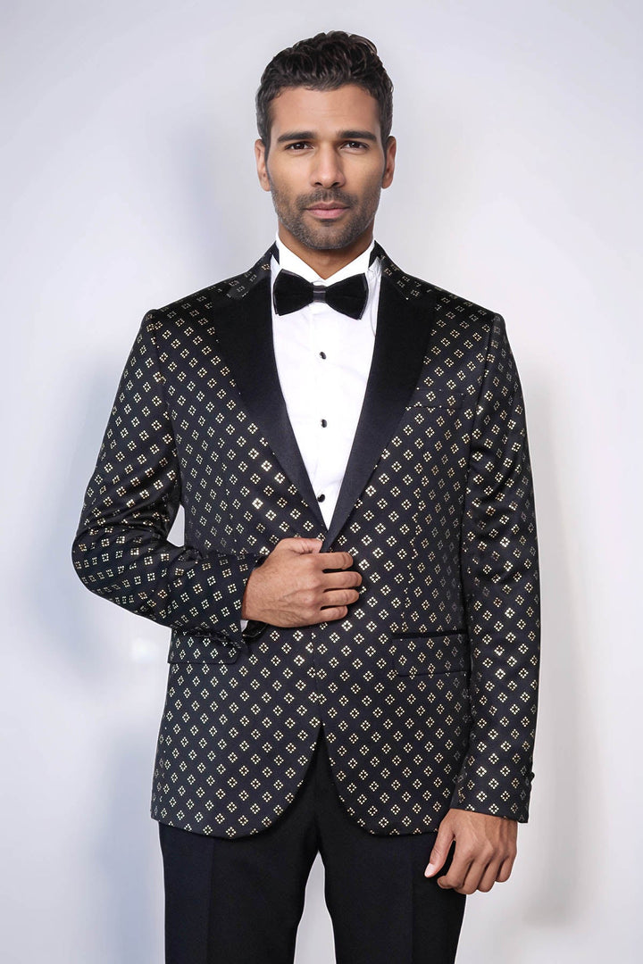 WSS Gold Diamond Pattern Over Black Tuxedo Blazer  - Paterno