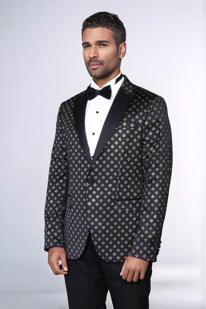 WSS Gold Diamond Pattern Over Black Tuxedo Blazer  - Paterno