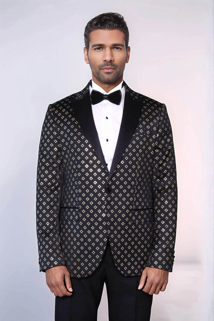 WSS Gold Diamond Pattern Over Black Tuxedo Blazer  - Paterno