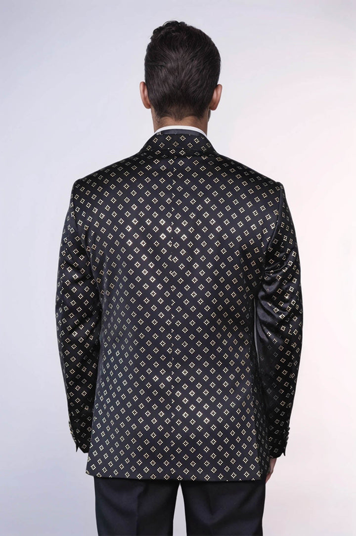 WSS Gold Diamond Pattern Over Black Tuxedo Blazer  - Paterno