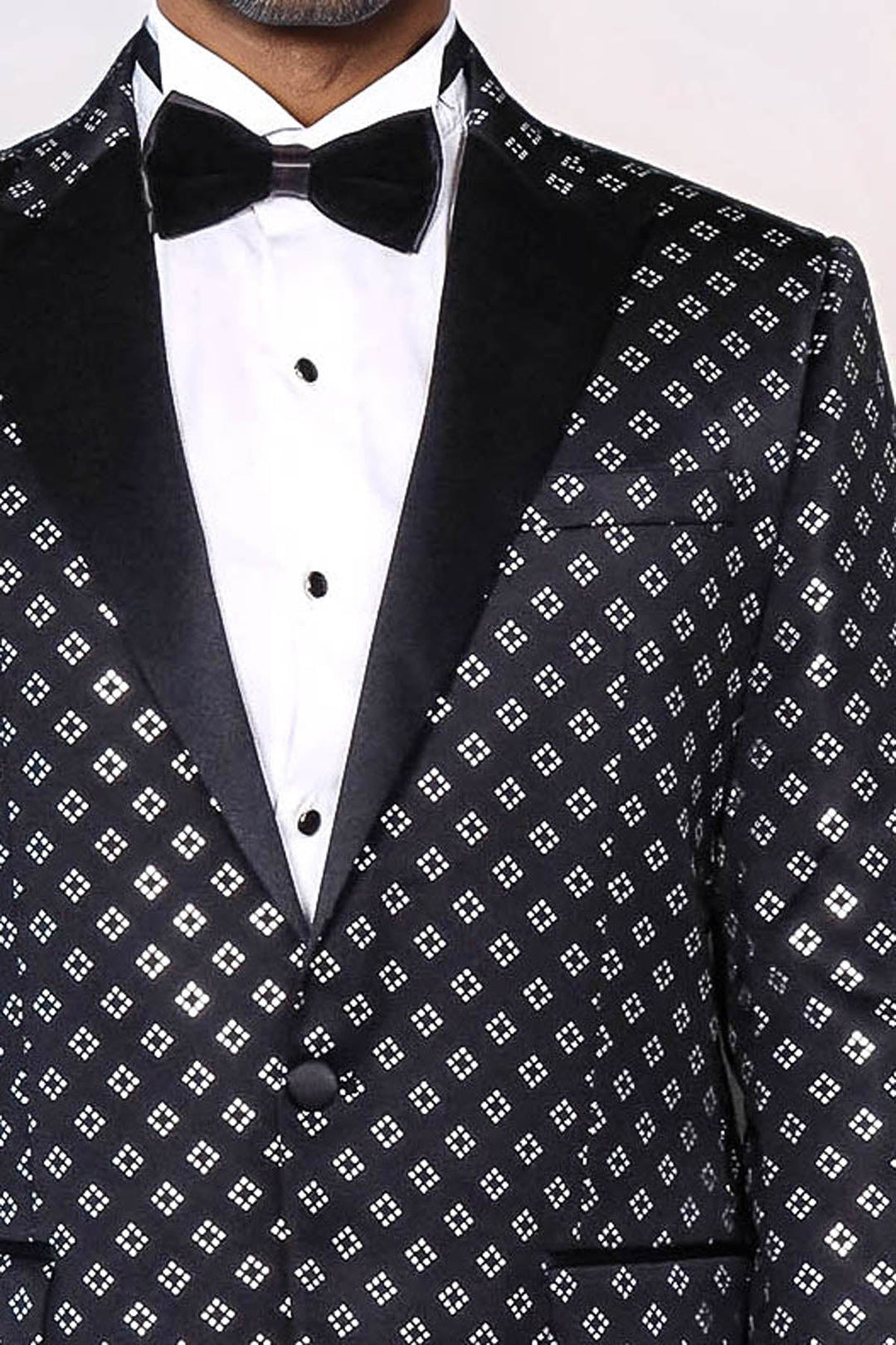 WSS Silver Diamond Pattern Over Black Men Party Tuxedo Blazer  - Cuneo