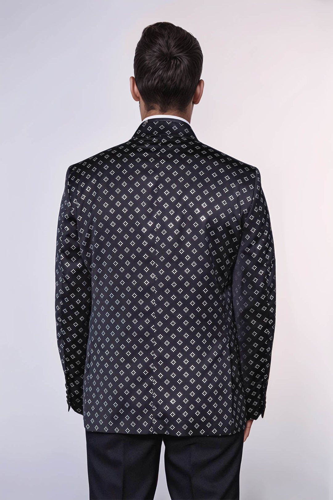 WSS Silver Diamond Pattern Over Black Men Party Tuxedo Blazer  - Cuneo