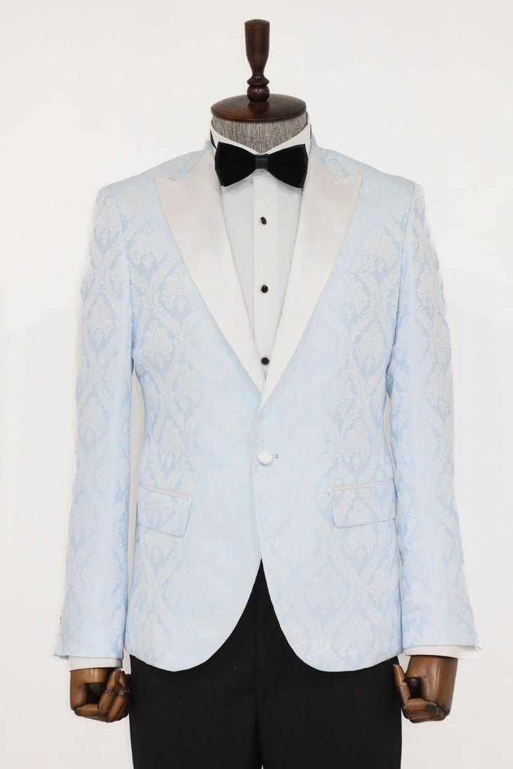 WSS Floral Patterned Peak Lapel Light Blue Men Prom Blazer  - Lancaster