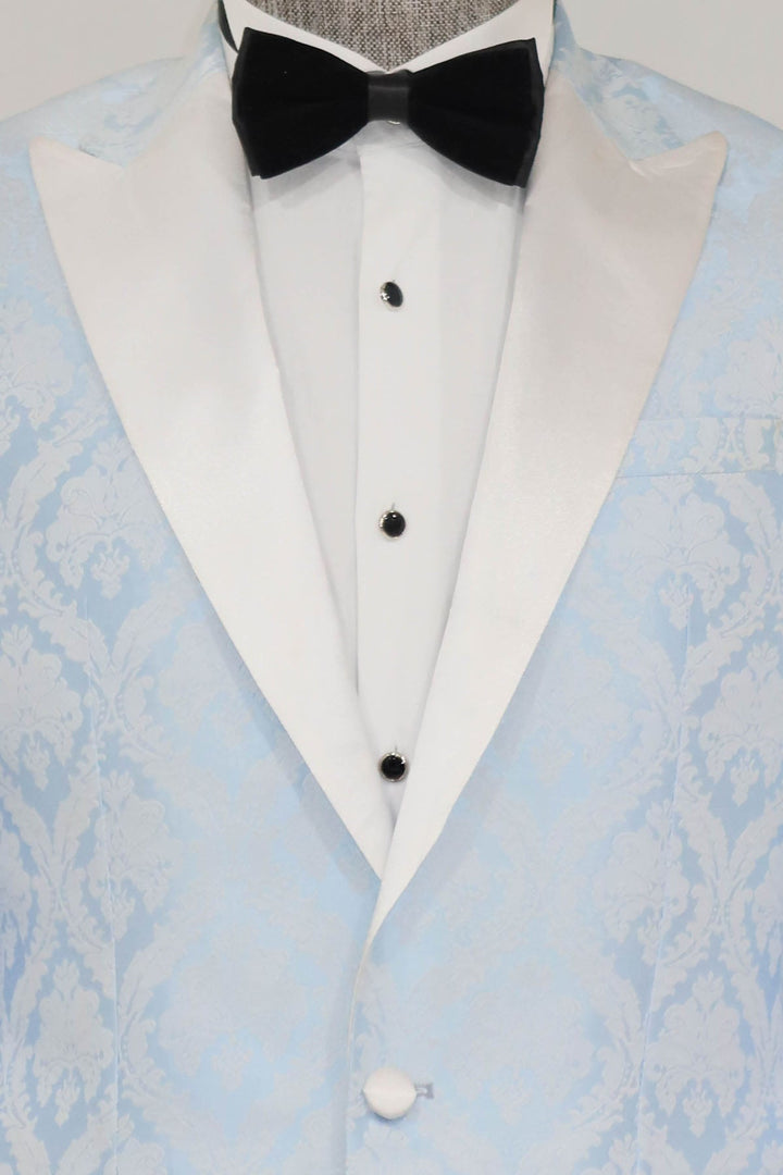 WSS Floral Patterned Peak Lapel Light Blue Men Prom Blazer  - Lancaster