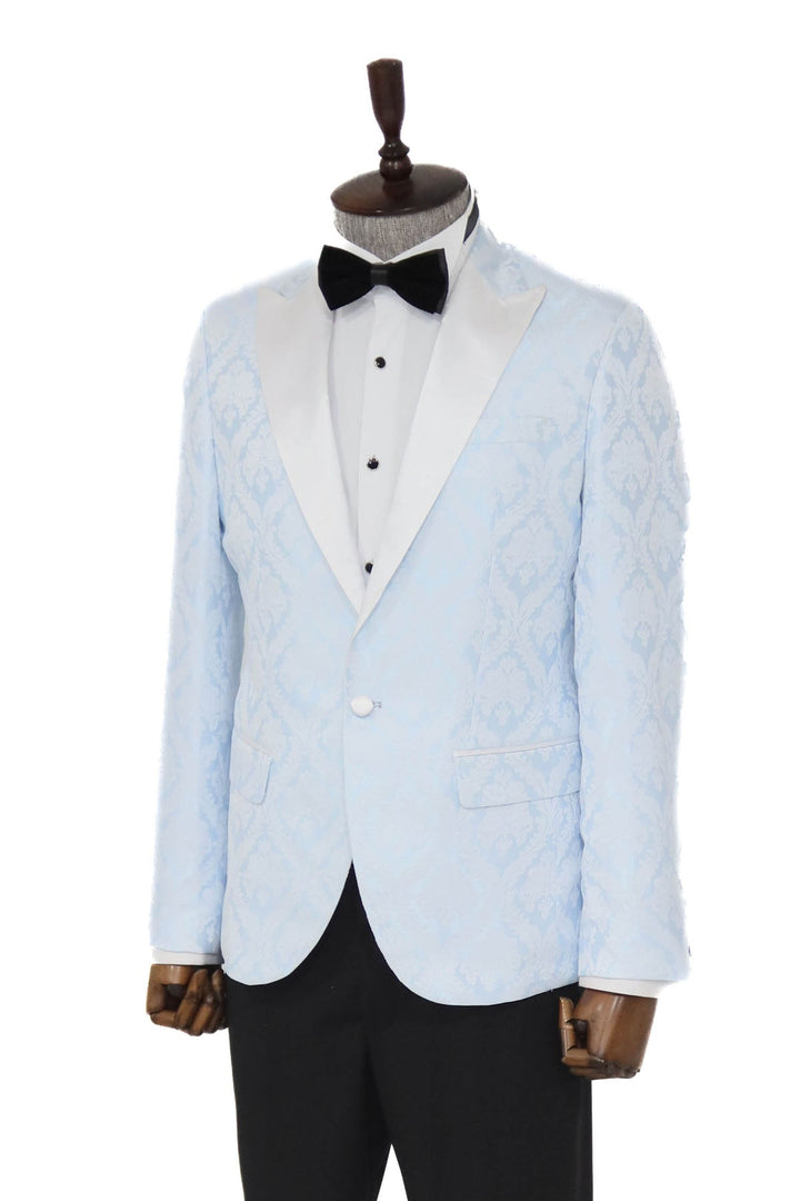 WSS Floral Patterned Peak Lapel Light Blue Men Prom Blazer  - Lancaster