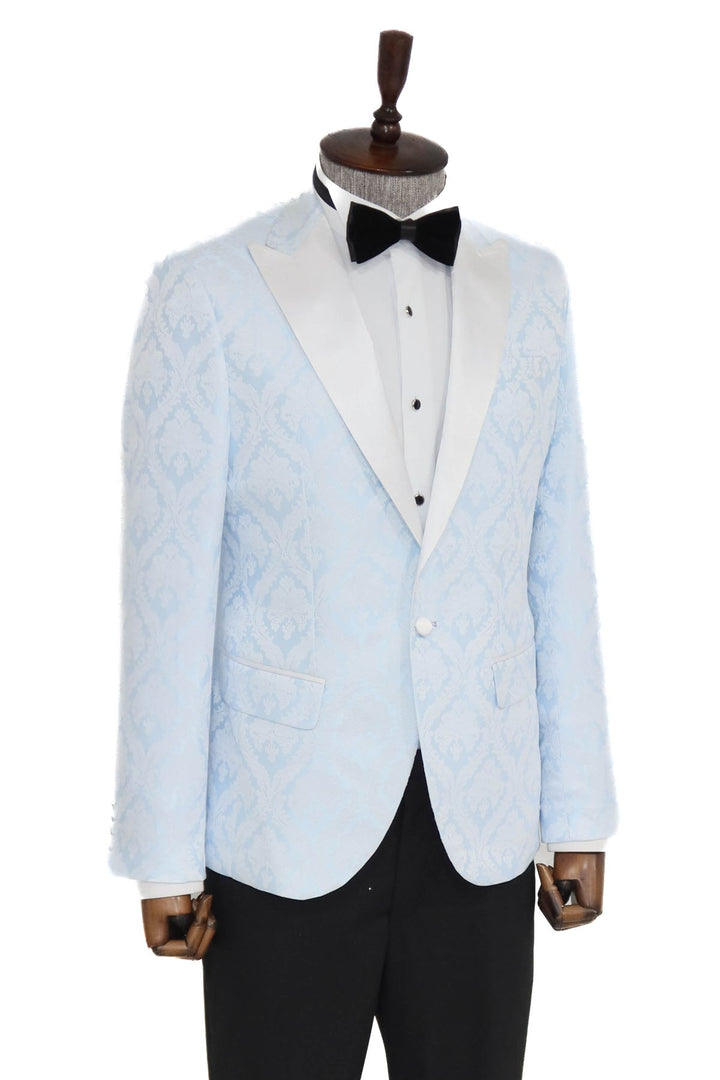 WSS Floral Patterned Peak Lapel Light Blue Men Prom Blazer  - Lancaster