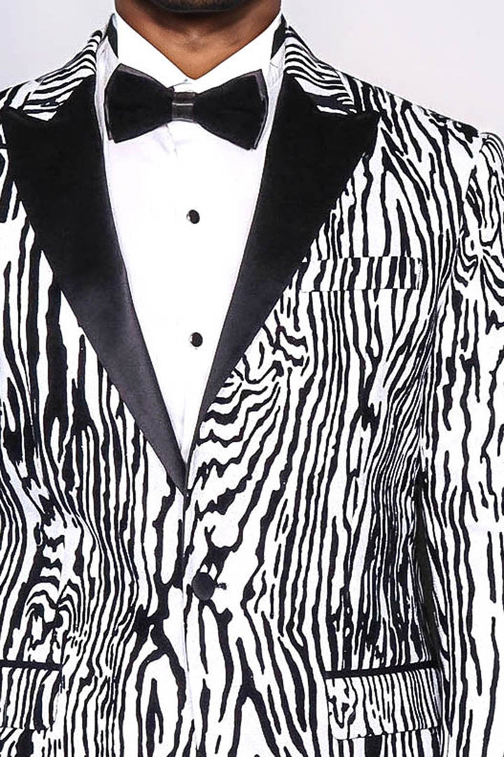 WSS Slim Fit Zebra Patterned White Men Party Blazer  - Meridian