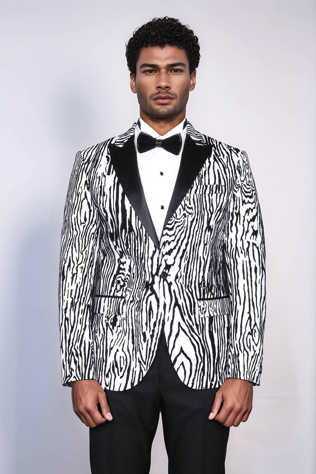 WSS Slim Fit Zebra Patterned White Men Party Blazer  - Meridian