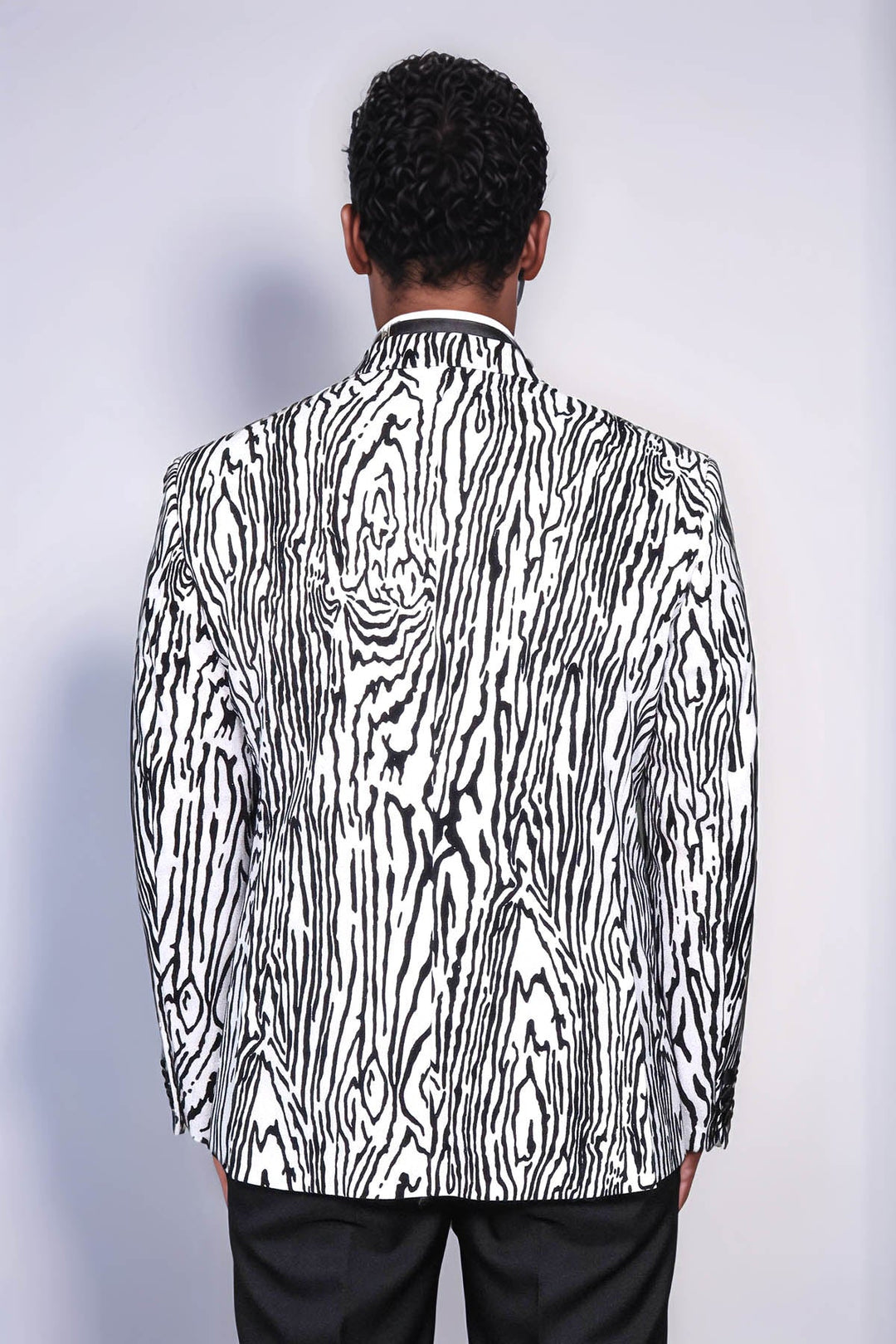 WSS Slim Fit Zebra Patterned White Men Party Blazer  - Meridian