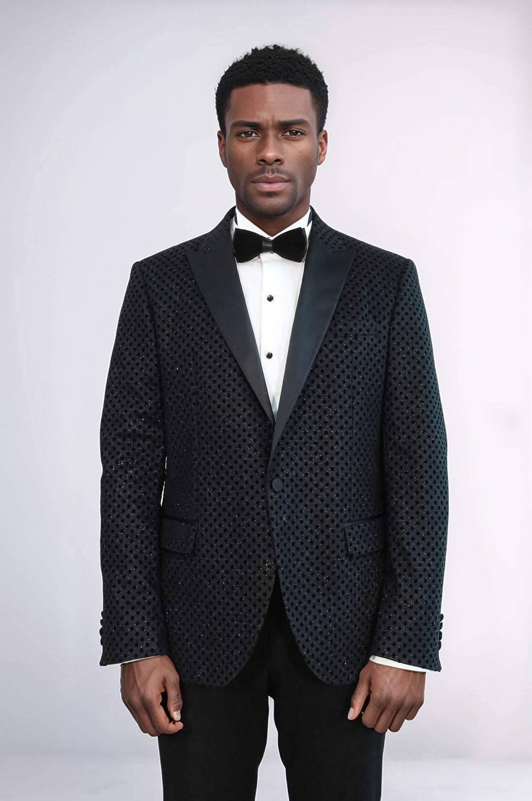 WSS Sequin Dot Patterned Black Men Sparkly Singer Tuxedo Jacket  - Mayagüez