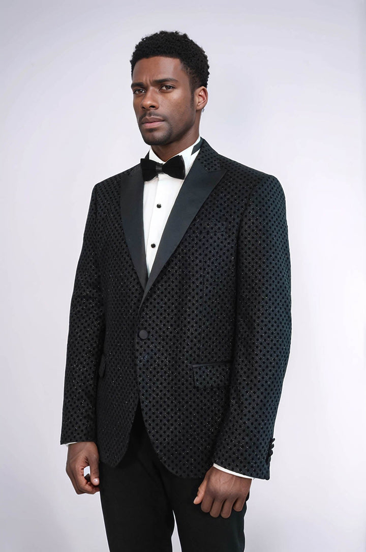 WSS Sequin Dot Patterned Black Men Sparkly Singer Tuxedo Jacket  - Mayagüez