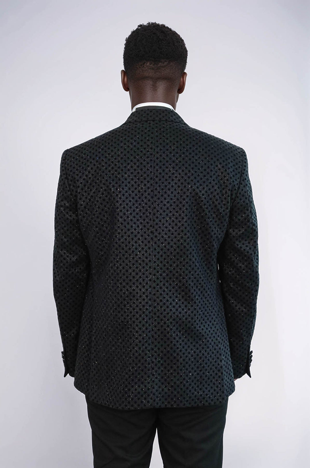 WSS Sequin Dot Patterned Black Men Sparkly Singer Tuxedo Jacket  - Mayagüez