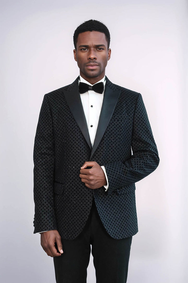WSS Sequin Dot Patterned Black Men Sparkly Singer Tuxedo Jacket  - Mayagüez