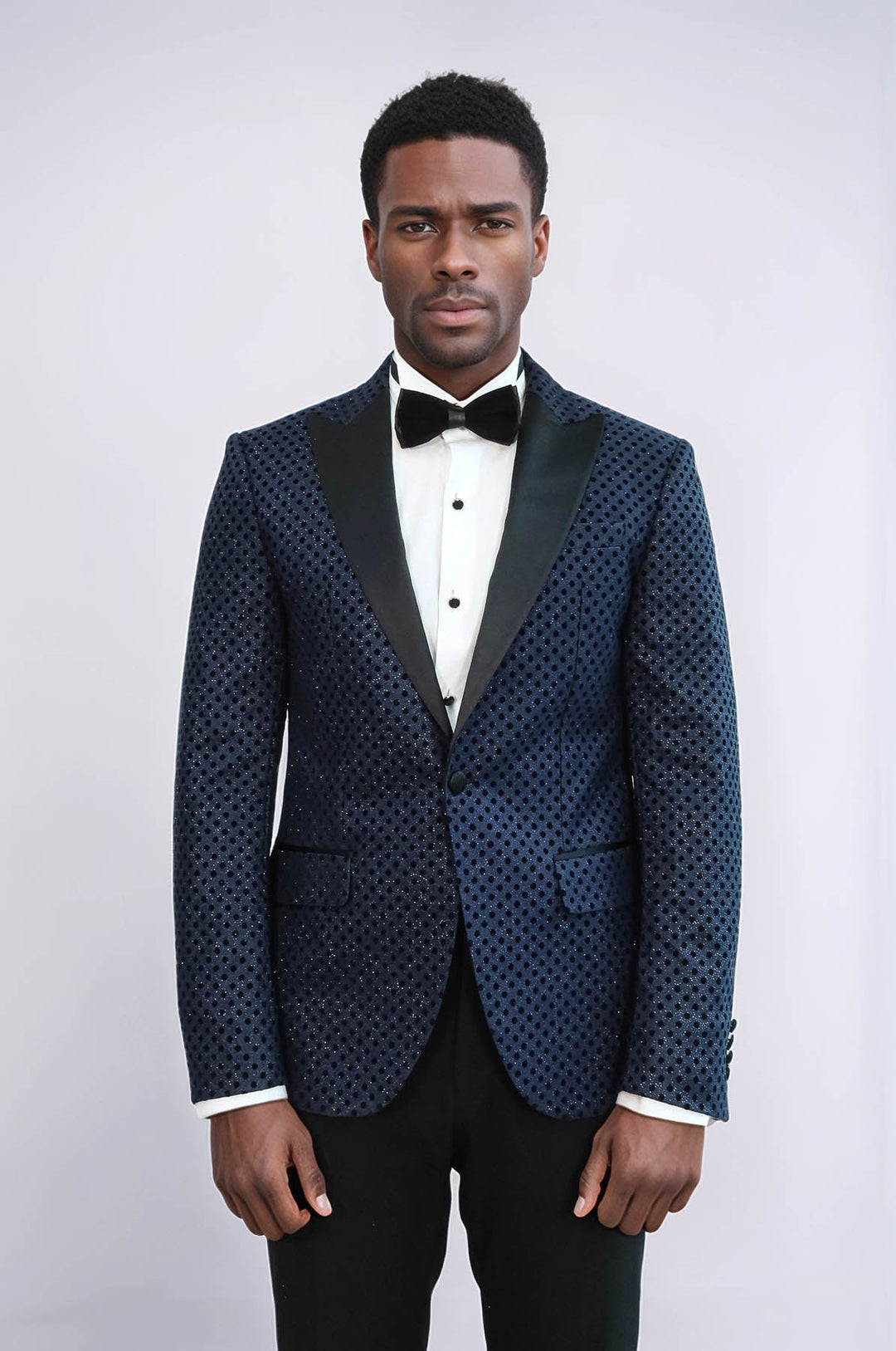WSS Sequin Dot Patterned Navy Blue Men Tuxedo Blazer  - Brentwood
