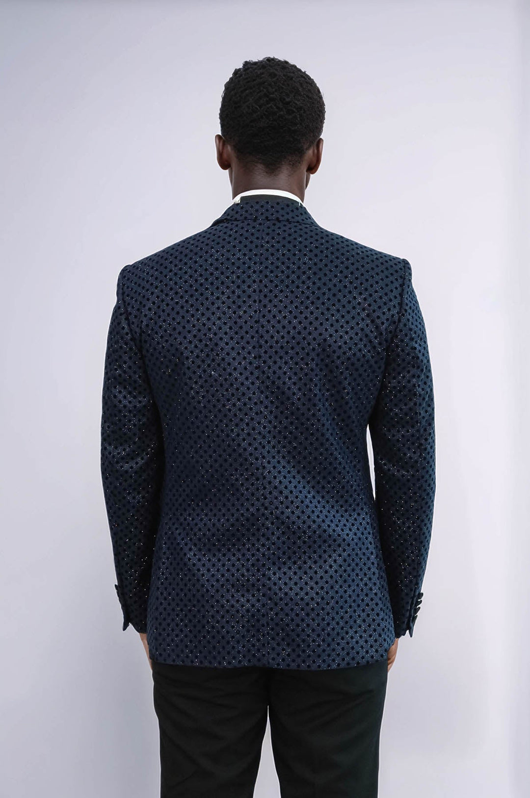 WSS Sequin Dot Patterned Navy Blue Men Tuxedo Blazer  - Brentwood