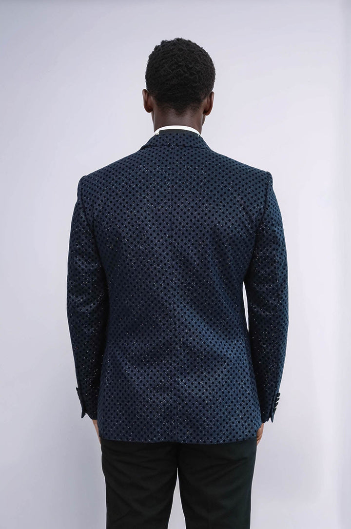 WSS Sequin Dot Patterned Navy Blue Men Tuxedo Blazer  - Brentwood