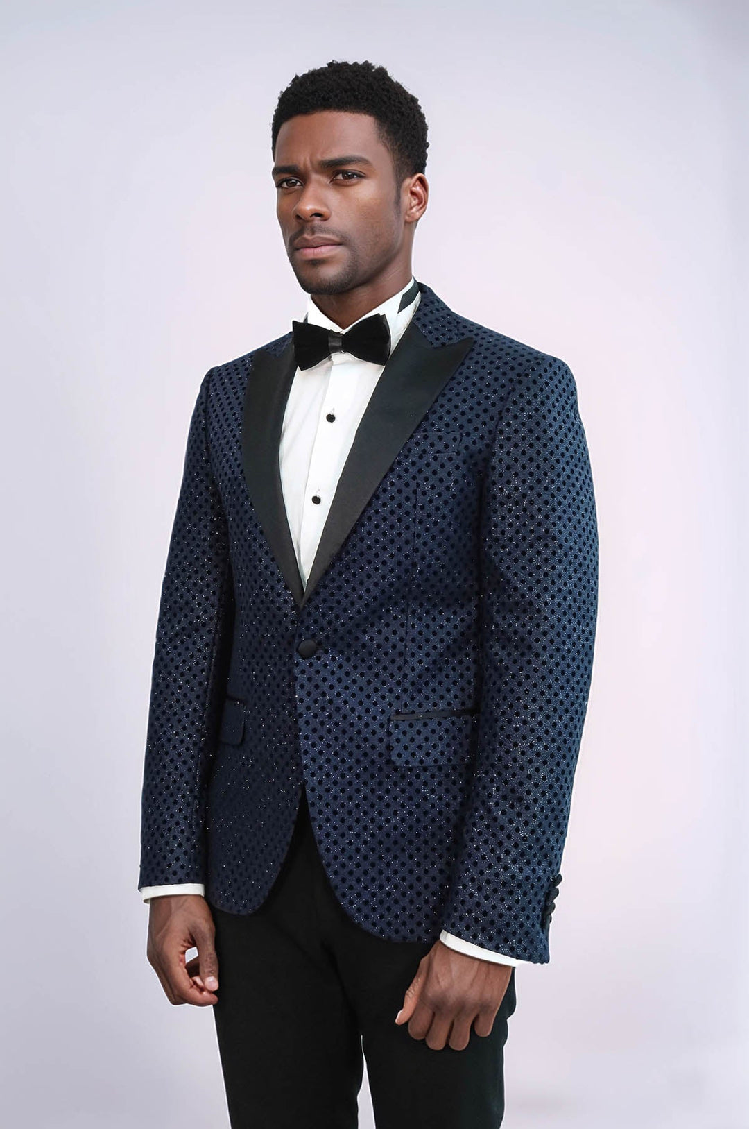 WSS Sequin Dot Patterned Navy Blue Men Tuxedo Blazer  - Brentwood