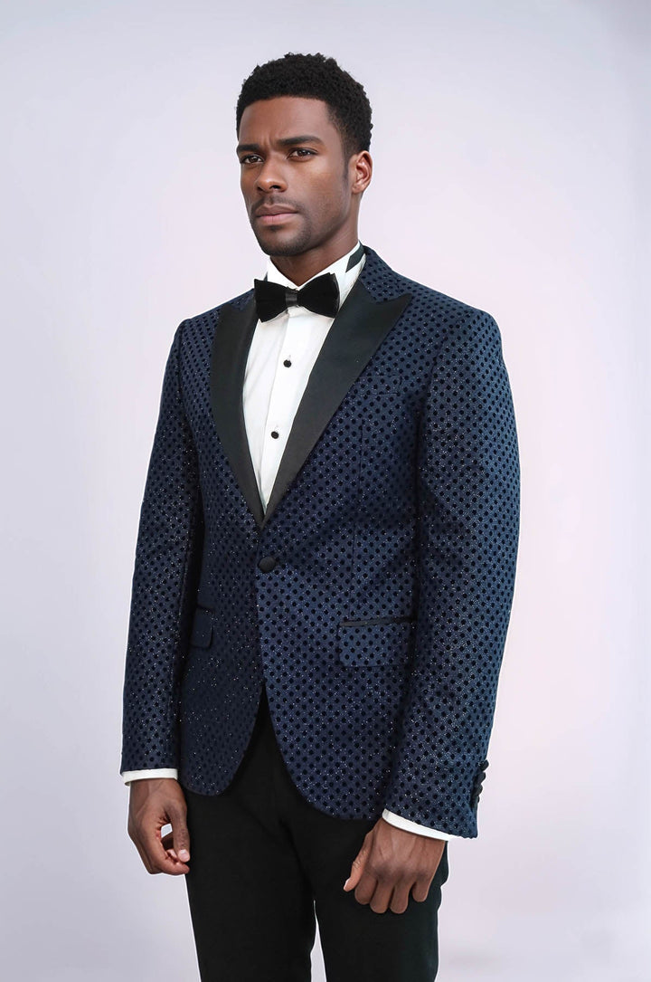 WSS Sequin Dot Patterned Navy Blue Men Tuxedo Blazer  - Brentwood