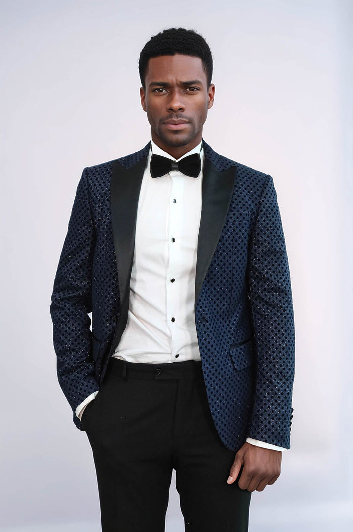 WSS Sequin Dot Patterned Navy Blue Men Tuxedo Blazer  - Brentwood