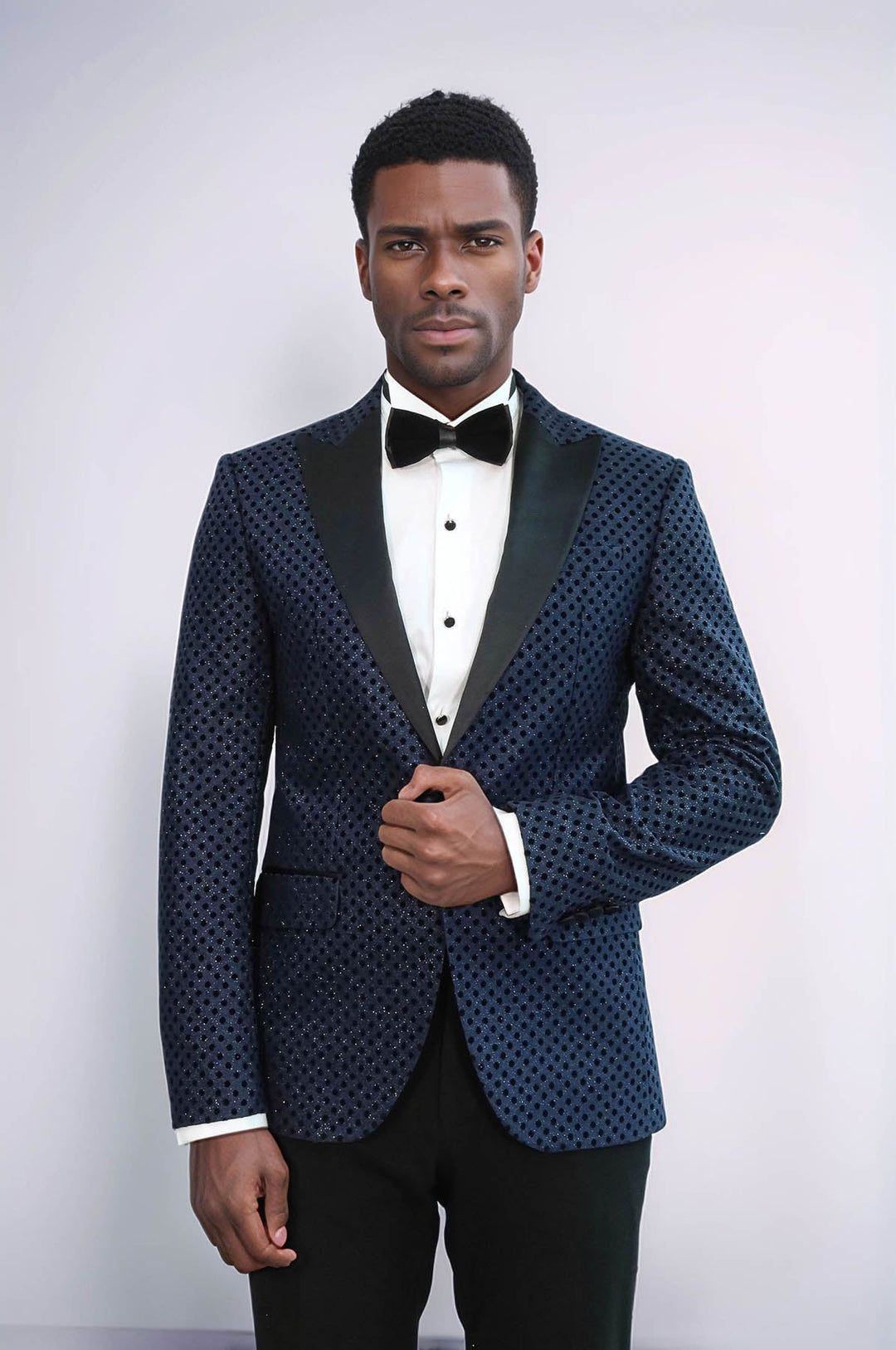 WSS Sequin Dot Patterned Navy Blue Men Tuxedo Blazer  - Brentwood