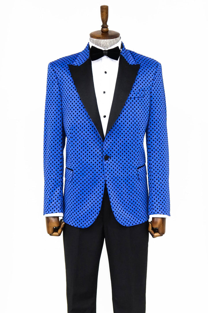 WSS Sequin Dot Patterned Sax Blue Men Prom Blazer  - Singen