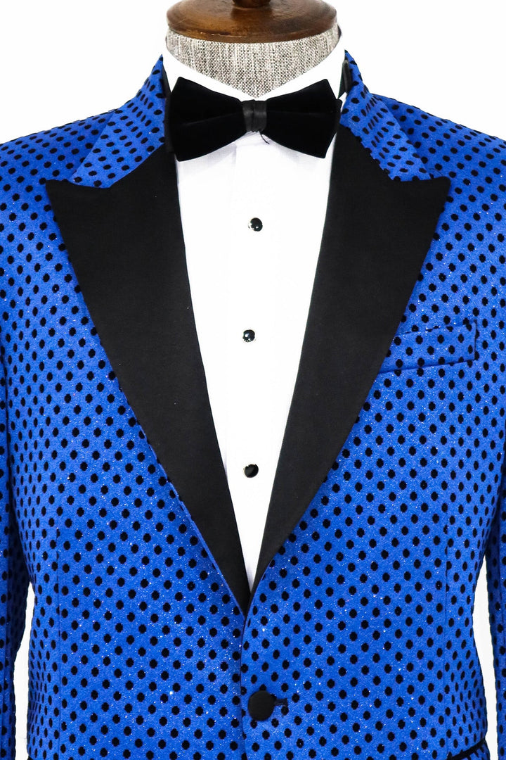 WSS Sequin Dot Patterned Sax Blue Men Prom Blazer  - Singen