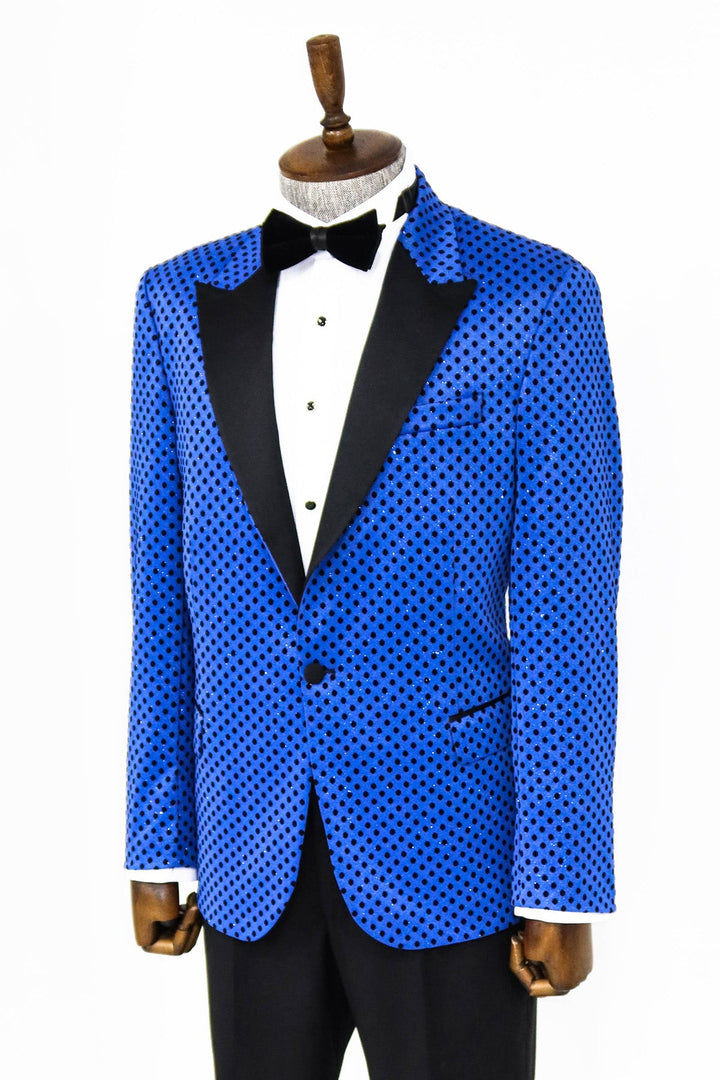 WSS Sequin Dot Patterned Sax Blue Men Prom Blazer  - Singen