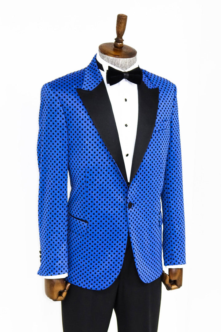 WSS Sequin Dot Patterned Sax Blue Men Prom Blazer  - Singen