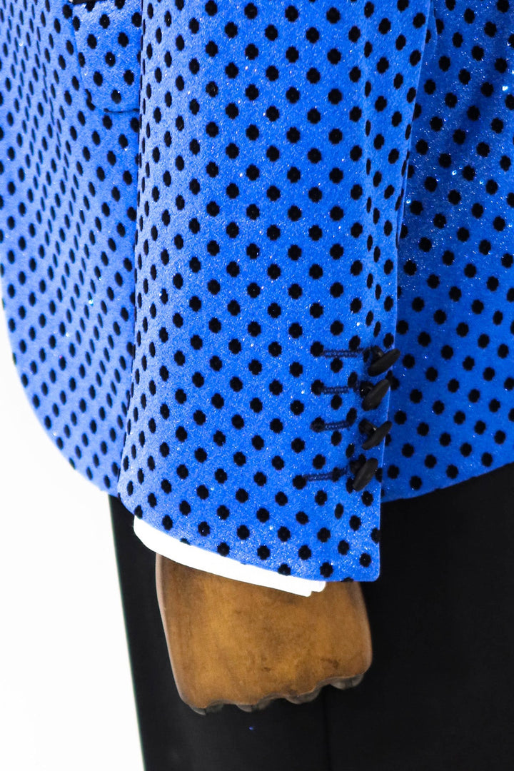 WSS Sequin Dot Patterned Sax Blue Men Prom Blazer  - Singen