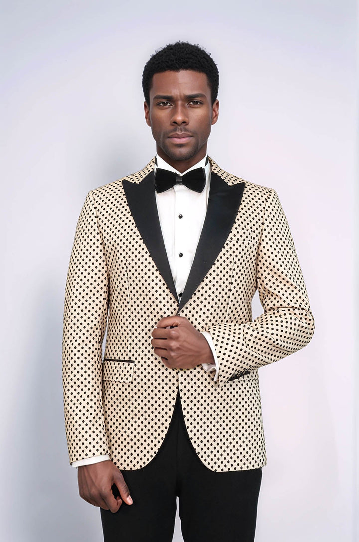 WSS Sequin Dot Patterned Cream Men Wedding Tuxedo Blazer  - Marlboro