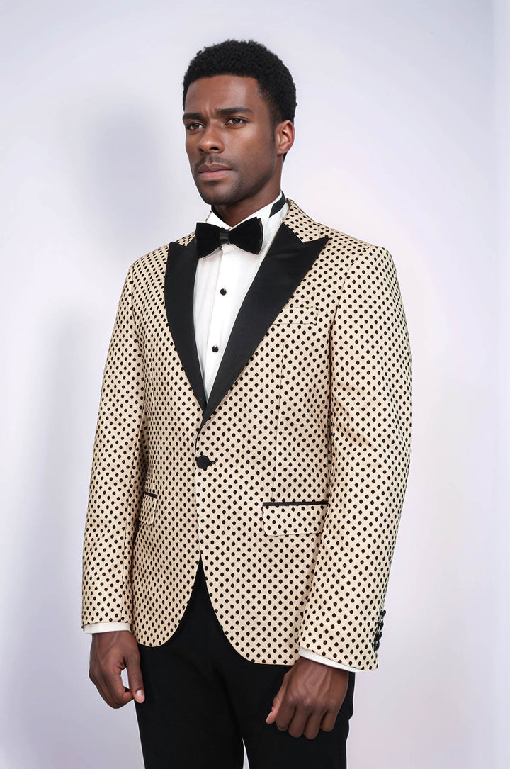 WSS Sequin Dot Patterned Cream Men Wedding Tuxedo Blazer  - Marlboro