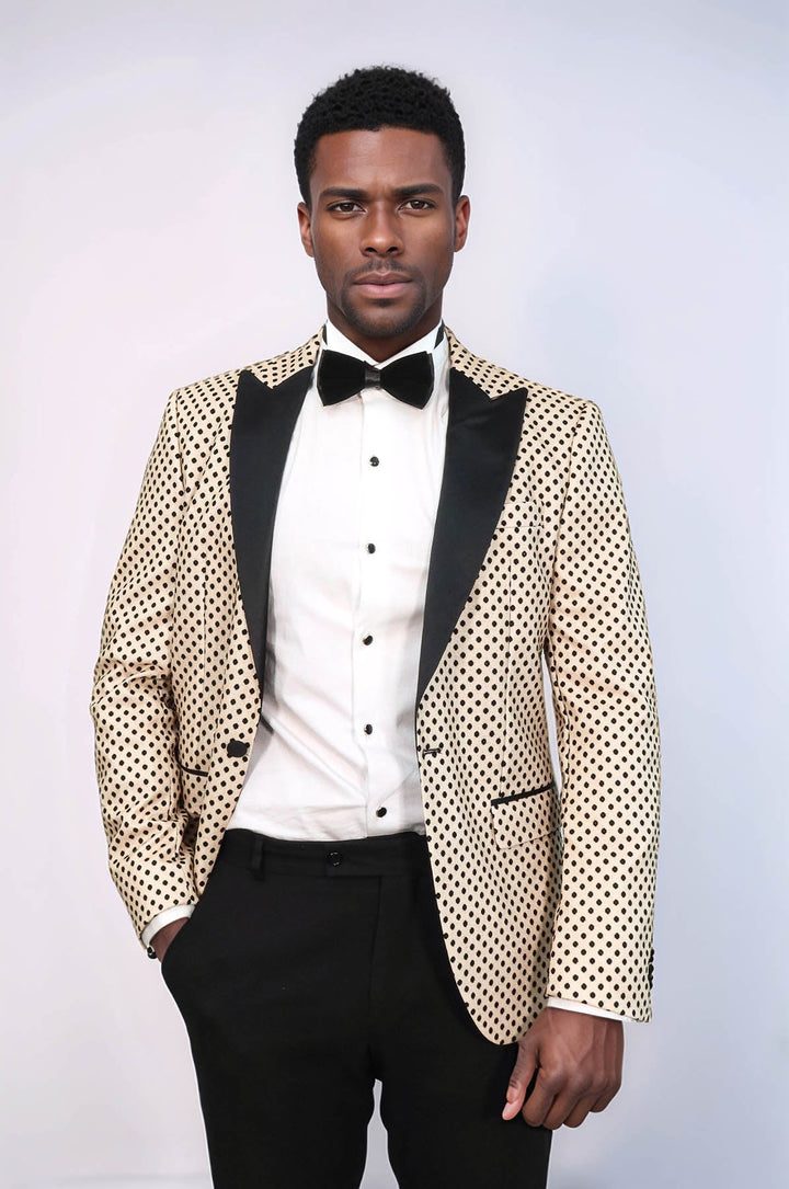 WSS Sequin Dot Patterned Cream Men Wedding Tuxedo Blazer  - Marlboro
