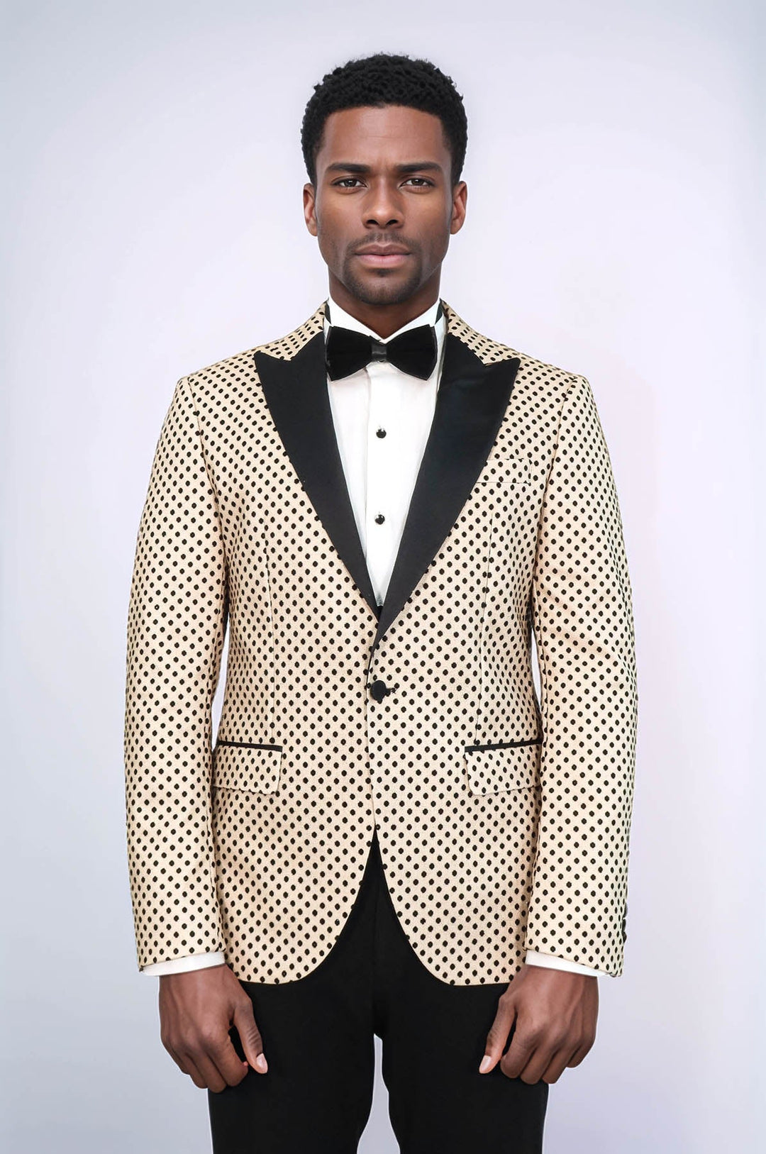 WSS Sequin Dot Patterned Cream Men Wedding Tuxedo Blazer  - Marlboro