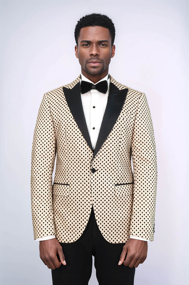 WSS Sequin Dot Patterned Cream Men Wedding Tuxedo Blazer  - Marlboro