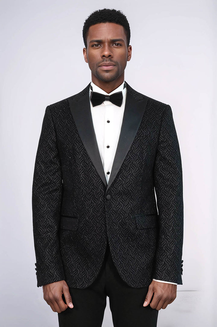 WSS Shiny Patterned Black Men Wedding Tuxedo Blazer  - Ratingen