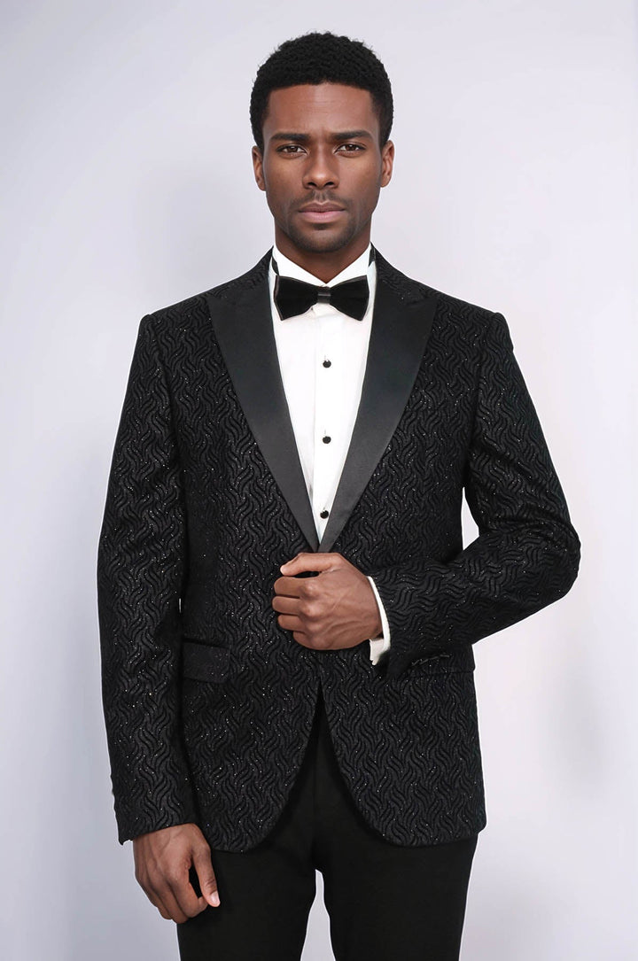 WSS Shiny Patterned Black Men Wedding Tuxedo Blazer  - Ratingen
